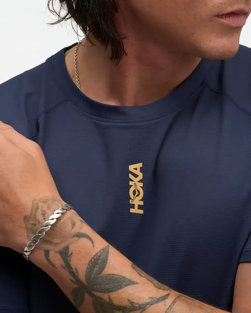 HOKA EveryRun Short Sleeve Varsity Navy Gold